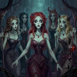 a detailed digital art portait of undead nymphs in a mosh pit, art by norman rockwell, pixar style