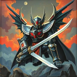 1 8 9 9 retro game poster. kenku samurai voltron. cozy. character class. drew struzan. keith parkinson. oil on canvas