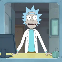 rick from rick and morty trying to break out of the ai simulation that he exists within