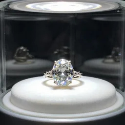 maximalist style ring with sparkling stone in a display cabinet, product shot, studio lighting, contemporary design
