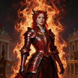 Gothic princess in dark and red dragon armor on a neoclassical city. By Joseph Mallord William Turner, fractal flame, highly detailded