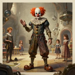 concept art, medieval clown in sci - fi kindergarten, realistic shaded lighting poster by ilya kuvshinov, magali villeneuve, artgerm, jeremy lipkin and michael garmash and rob rey