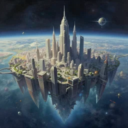 great city at the end of time floating in space, a sci-fi digital painting by Greg Rutkowski and James Gurney, trending on Artstation, eerily beautiful, highly detailed