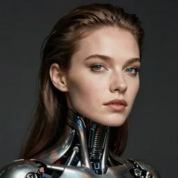 extremely detailed, intricate photo realistic portrait beautiful female android, art by helmut newton,