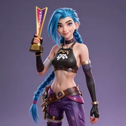 A hyperdetailed award winning masterpiece full body shot of Jinx from Arcane,by Ross Tran