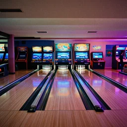 bowling alley arcade, retro 3 d render, weird lighting, grainy, 1 9 9 0 s