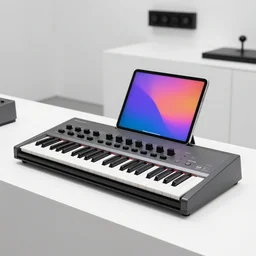 dezeen showroom , minimalissimo, archdaily, , teenage engineering moad, mother of all decks, product design concept,product shot of moog melotron synthesizer with ipad gradient touchscreens designed by jony ives, dieter rams, 8k, highly detailed photo