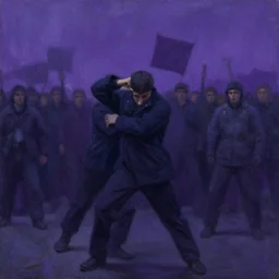 an oppositional protest in russia, dark purple cold colours, painting by vasnetsov