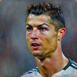 cristiano ronaldo, by denis chernov, 2 1 th century, art, oil on canvas, wet - on - wet technique, highly realistic, expressive emotions, intricate textures, illusionistic detail, 4 k