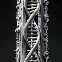 a double helix dna cyberpunk steampunk etched pillar, high details, bold line art, by vincent di fate and joe fenton, inking, screen print, masterpiece, trending on artstation, sharp, high contrast, hyper - detailed,, hd, 4 k, 8 k