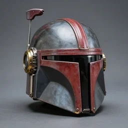 a steampunk mandalorian helmet