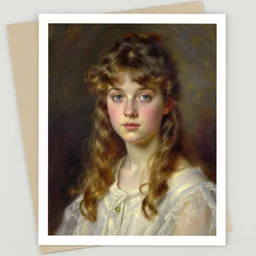 beautiful digital oil vintage greeting card of a girl by Arthur Hughes
