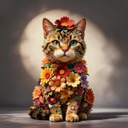 a cat made out of flowers, in the style of frida kalho