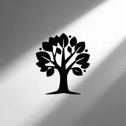 corporate logo, black and white, cartoon tree, solid black leaves, simple design, icon