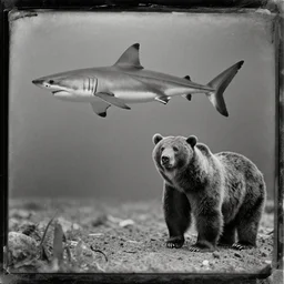 tintype photo of a shark and a bear