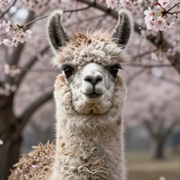 Portrait of japanese llama, D&D, dark fantasy, anthro portrait, sakura blooming on background, intricate, elegant, highly detailed, digital painting, artstation, concept art, smooth, sharp focus, illustration, art by artgerm and greg rutkowski and alphonse mucha, daily deviation