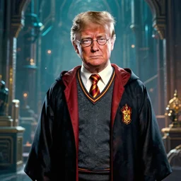 donald trump as harry potter, intricate details, sci - fi fantasy background