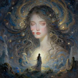 everything is a dream, abstract, masterpiece, beautiful composition, magical, epic environment, fantasy landscape, perfect girl, love, divine, pretty face, thought provoking, highly detailed, atmospheric light, unique, intricate, artstation, art by wenjun lin and artem chebokha and alena aenami and ian llanas