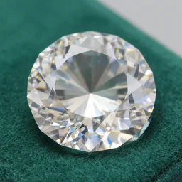 massive faceted diamond in a green felt case, photorealistic, refracting light