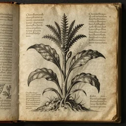 alien plant, detailed sketch of a medieval botanical manual, ancient looking, alien language description