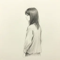 a lonely girl by hiramatsu reiji. pencil sketch.