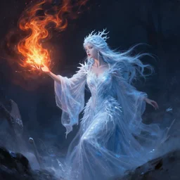 ! dream a freezing sorceress throwing a fire spell, digital painting by johannes helgeson, artgerm and feng zhu, concept art, surreal, octane rendered