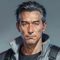 A realistic anime portrait of an older cyberpunk man, digital painting, by Stanley Artgerm Lau, Sakimichan, WLOP and Rossdraws, digtial painting, trending on ArtStation, SFW version
