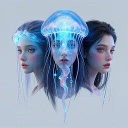3 d face portrait of a goddess | jellyfish, bioluminescent | by david wiesner, alena aenami, kris kuksi, octane render