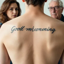 a good morning tattoo on his back, by annie leibovitz and steve mccurry, natural light canon eos c 3 0 0, ƒ 1. 8, 3 5 mm, 8 k, medium - format print