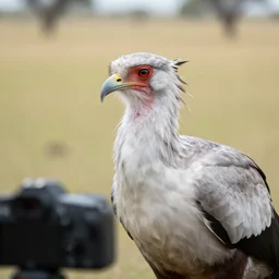 closeup picture of secretary bird in savannah, captured on iphone, dlsr, photography
