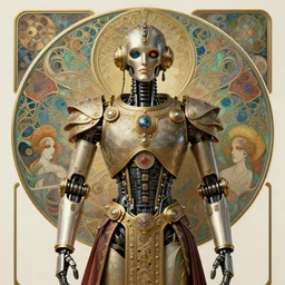 retro robot, detailed realistic beautiful groovypunk robot in full regal attire. face portrait. art nouveau, symbolist, visionary, baroque, giant fractal details. horizontal symmetry by zdzisław beksinski, iris van herpen, raymond swanland and alphonse mucha. highly detailed, hyper - real, beautiful