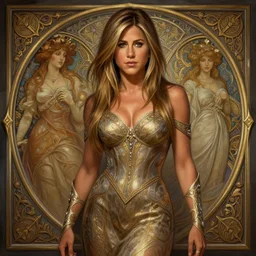 jennifer aniston, d & d, fantasy, intricate, elegant, highly detailed, digital painting, artstation, concept art, matte, sharp focus, illustration, hearthstone, art by artgerm and greg rutkowski and alphonse mucha