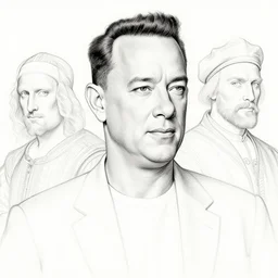linework underdrawing of tom hanks, by michelangelo, james gurney, da vinci