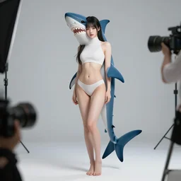 beautiful humanized shark girl, full length photo, beautiful body, beautiful face, style studio shooting, professional photographer, many details, super realistic, high quality, 8 k