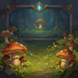 mushrooms, in concept art of main menu loading screen background. for russian mmorpg by katauri, artstation, behance, style of hearthstone
