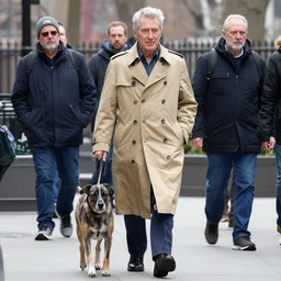 Richard Gere Dog Detective wearing a tan trenchcoat whilst walking in new york madison square garden graffiti stained stencil james paick chris rallis christopher moeller eward julius detmold jan mostaert