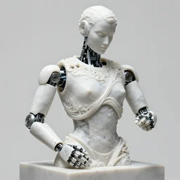 a robotic artist sculptures his own upper body out of a white cubic block of marble, intricate, highly detailed, digital matte painting, in the style of alexandros pyromallis, and in the style of sachin teng, and in the style of hans thoma, and in the style of gil elvgren. irony, recursion, inspiration, art nouveau.