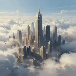 great city above the clouds, a sci-fi digital painting by Greg Rutkowski and James Gurney, trending on Artstation, eerily beautiful, highly detailed