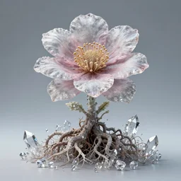 flower creature, rooted, a lot of crystals around, photo realist, by roland topor, 7 0's sci - fi, retro