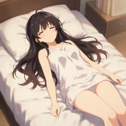 ( final draft ) anime girl laying in bed.
