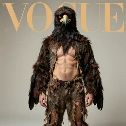 anthropomorphic fashion vogue Vulture man man wearing a Buzzard costume wearing a hobo costume ripped physique gerald brom bastien grivet greg rutkowski norman rockwell portrait