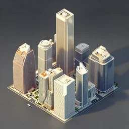 high tech building cluster varying heights with exposed sections designed by paul rudolph and frank lloyd wright and moebius and nicolas party, trending on artstation, rectilinear, isometric, isometric view, digital art, game art, 8 k, photorealistic, dramatic lighting, colourful matte painting