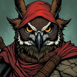 a portrait of an owl warrior, comicbook art, in the style of mike mignola,