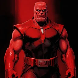 possessed thanos, in the style of beksinski, red, black, vibrant, chiaroscuro, high detail, perfect artwork, clean lines