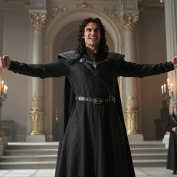 lord asriel was a tall man with powerful shoulders, a fierce dark face, and eyes that seemed to flash and glitter with savage laughter. it was a face to be dominated by, or to fight : never a face to patronize or pity. all his movements were large and perfectly balanced, like those of a wild animal, and when he appeared in a room like this, he seemed a