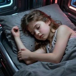 a sleeping girl by norman rockwell, in the style of blade runner, high tech, photoreal, dramatic lighting, unreal engine 5, octane rendering, ray tracing