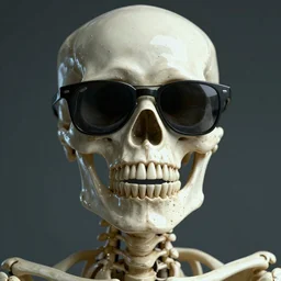 A detailed portrait of a cool skeleton wearing sunglasses, high detail, digital art, color