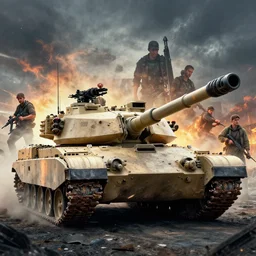 battlefield 4 by simon stalenhag and robbert sammelin and eric persson and, 4 k, hdr, tonemapping, detailed, atmospheric, majestical lighting, m 1 abrams tank