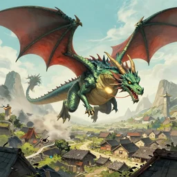 Dragon attacking a village