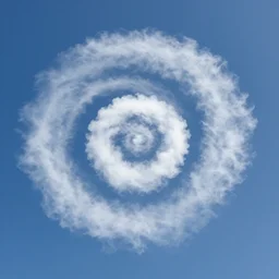 fluffy spiral clouds, blue sky